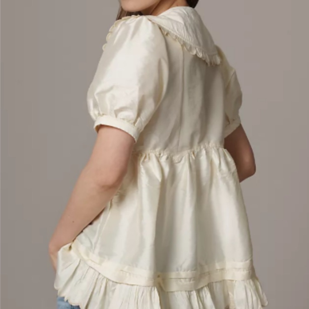 🆕 NWT Anthropologie | Mauve Cream Scalloped-Collar Puff Sleeve Babydoll Top XS - Picture 2 of 15